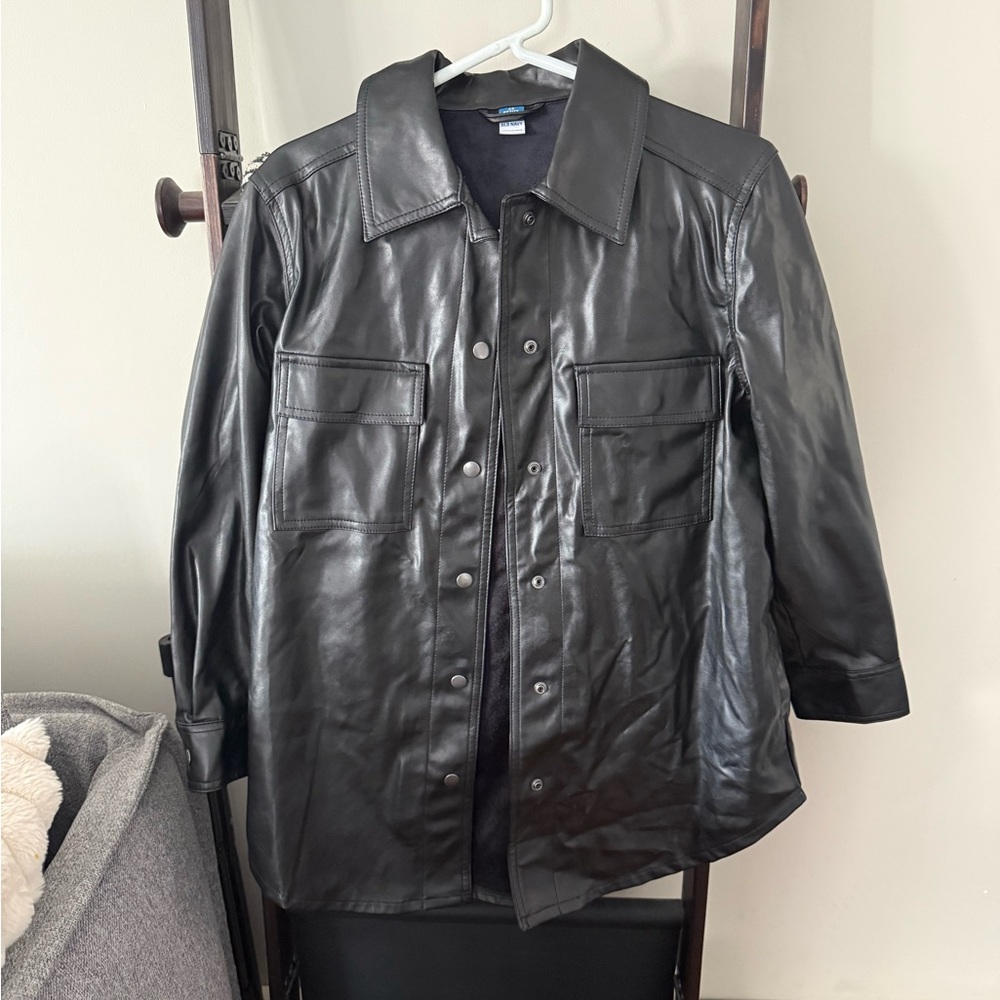 Old Navy Black Faux Leather Jacket/Blazer